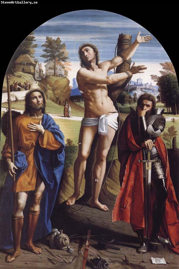 Giovanni Battista Ortolano Saint Sebastian with Saints Roch and Demetrius